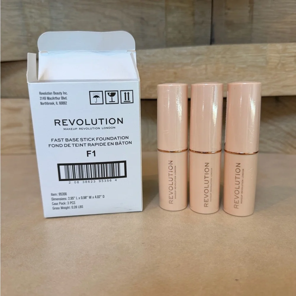 Makeup Revolution Fast Base Stick Foundation in shade F1. Comes in a set of 3.